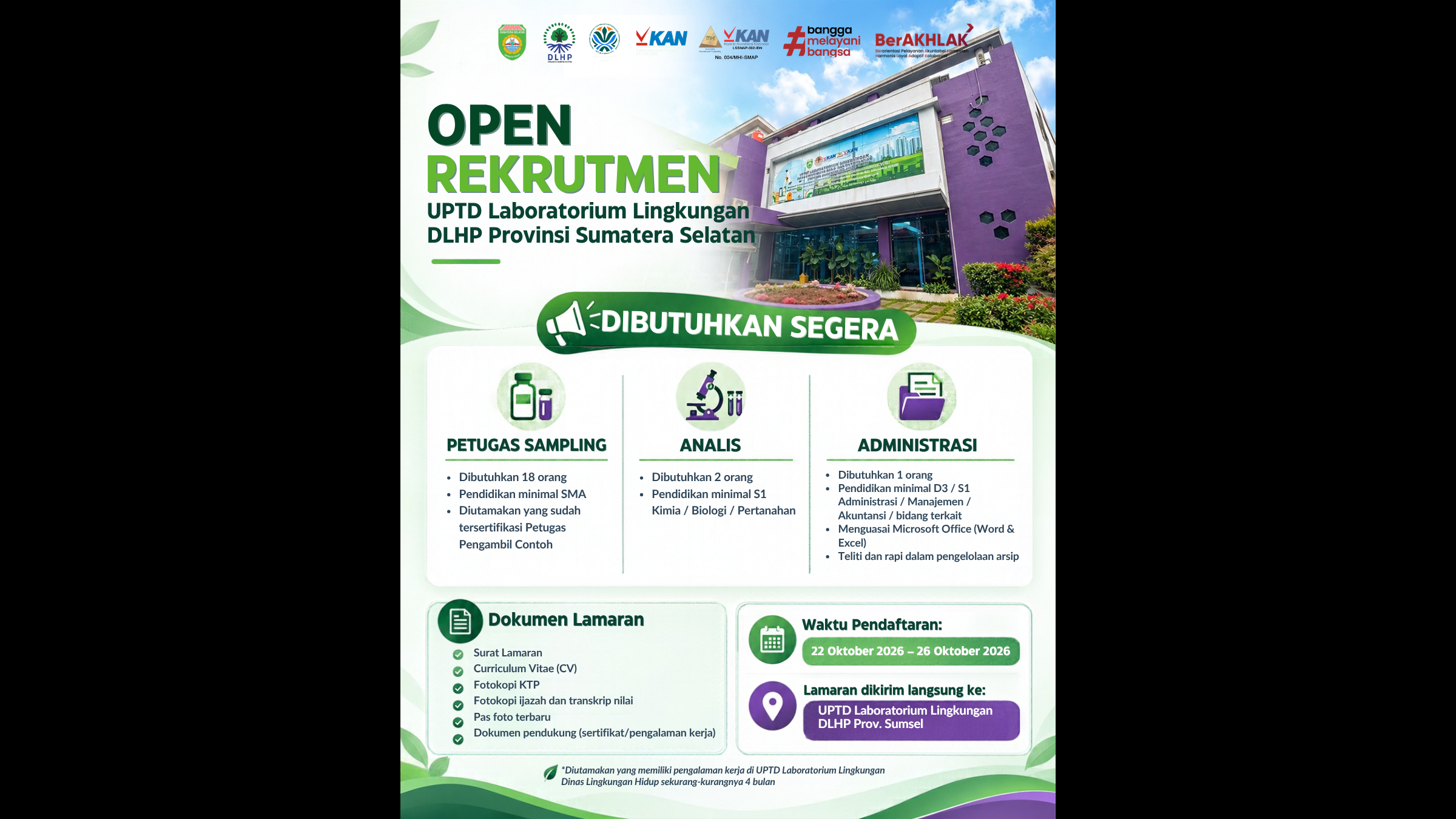 Open Recruitment UPTD Laboratorium Lingkungan DLHP Sumsel
